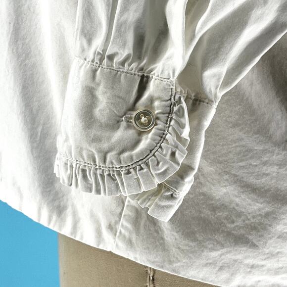Vtg 80s/90s Laura Ashley Ruffle Front Button Down Shirt White sz 10 - Picture 7 of 12